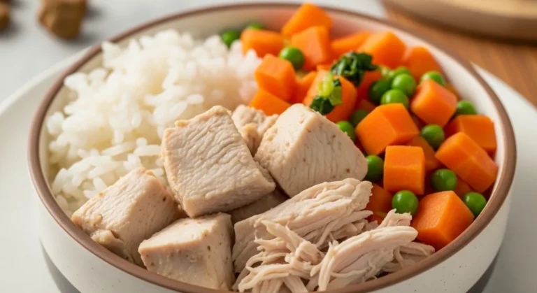 Healthy Chicken Pieces with Rice and Carrot Dog Meal