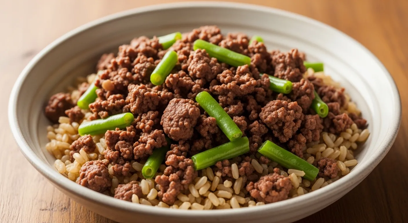 Homemade Beef Brown Rice Green Beans Balanced Dog Recipe