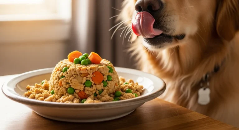 Nutritious ground chicken peas dog meal your dog will love