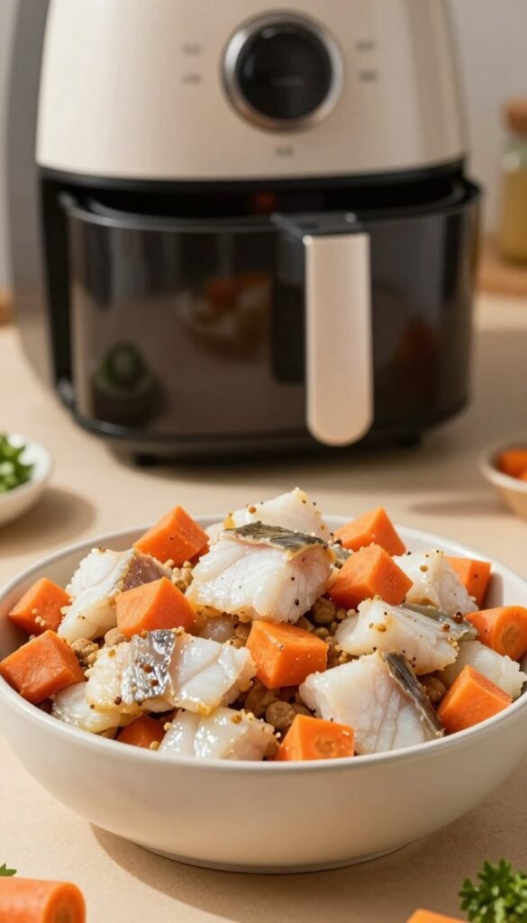 air fryer dog food made with white fish and carrots