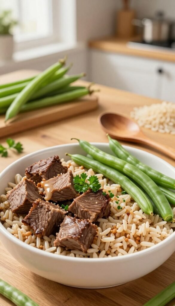 beef brown rice green beans balanced dog recipe