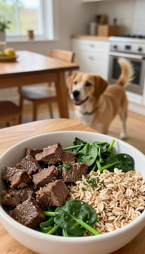 beef oats spinach nutritious dog dinner