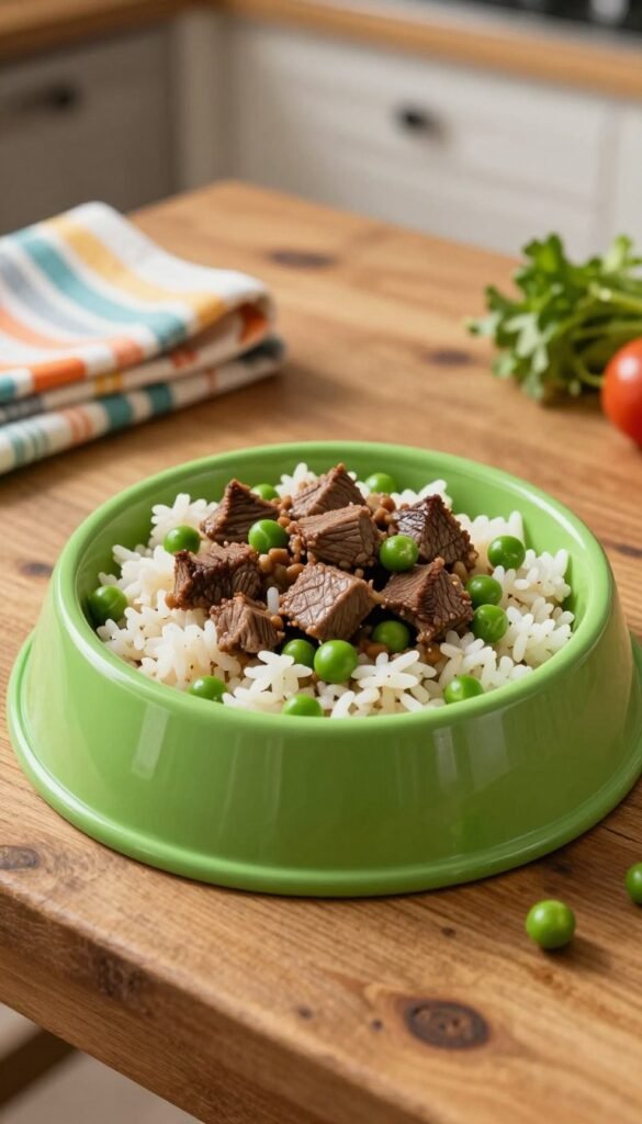 beef rice peas homemade dog food idea