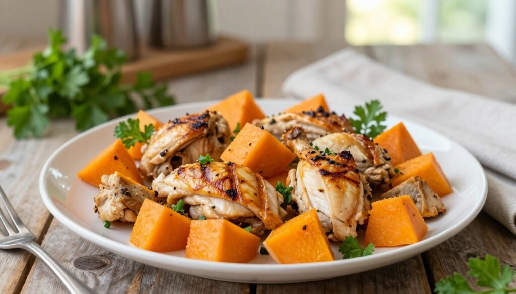 chicken pieces and pumpkin homemade dog food