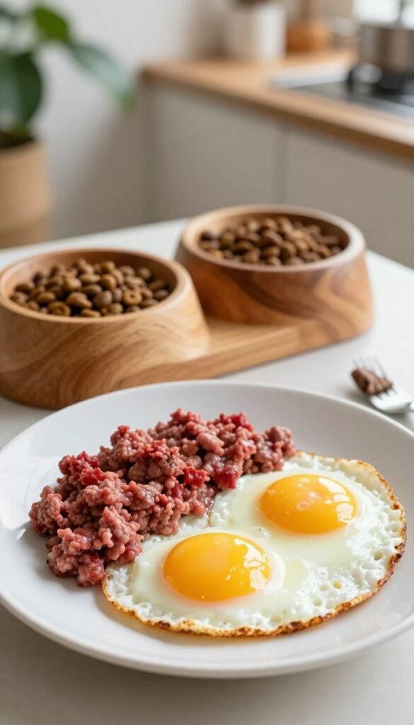 ground beef and egg for the cats