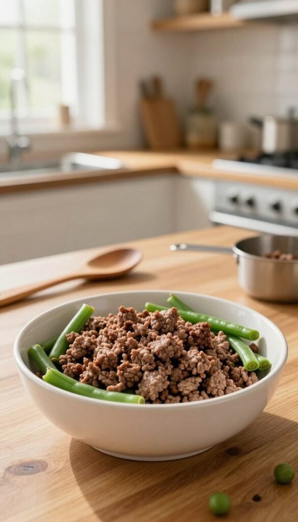 ground beef and green bean homemade dog food