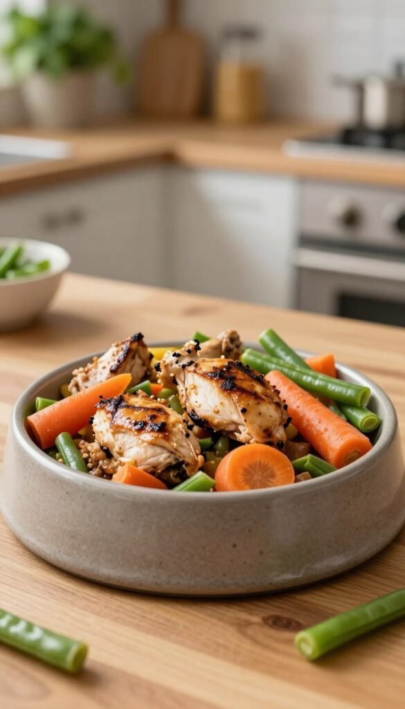 healthy dog meal with chicken and veggies