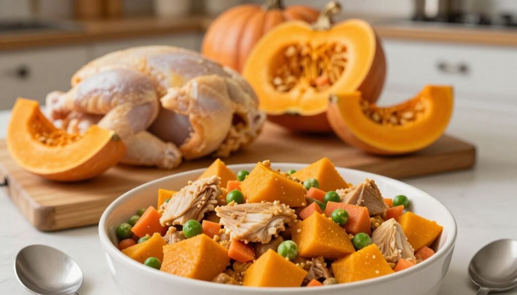 homemade pet food with chicken and pumpkin