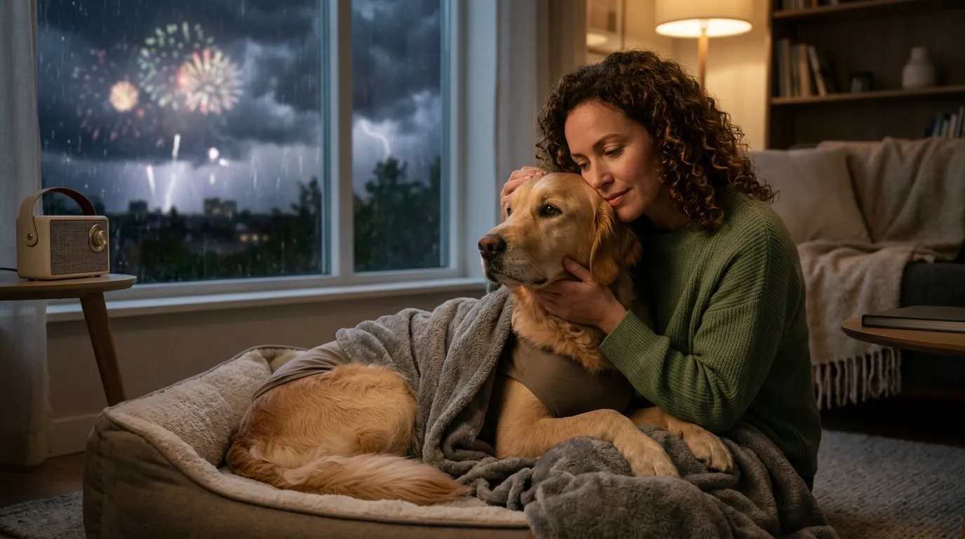 How to Calm a Dog During a Storm or Fireworks Tips