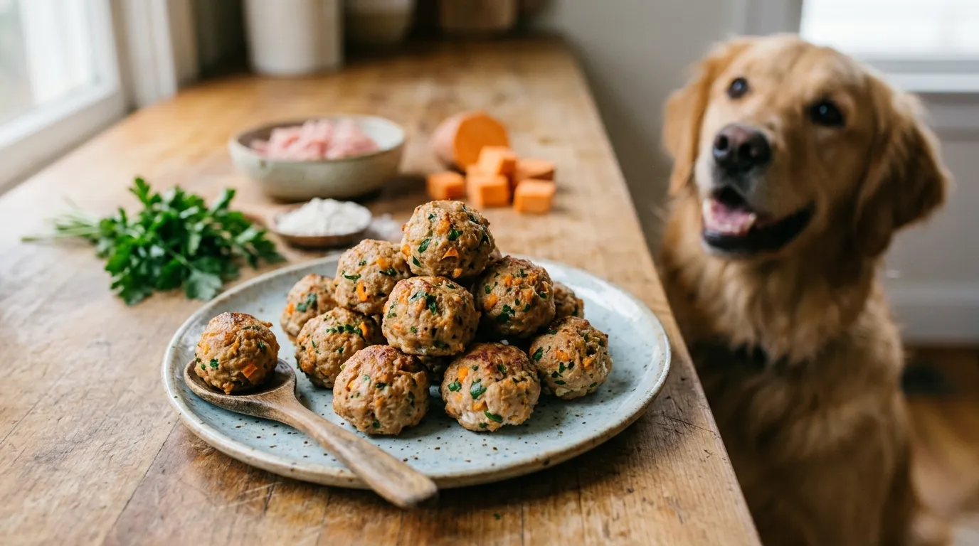 Turkey dog treat meatballs because they are nutritious and tasty