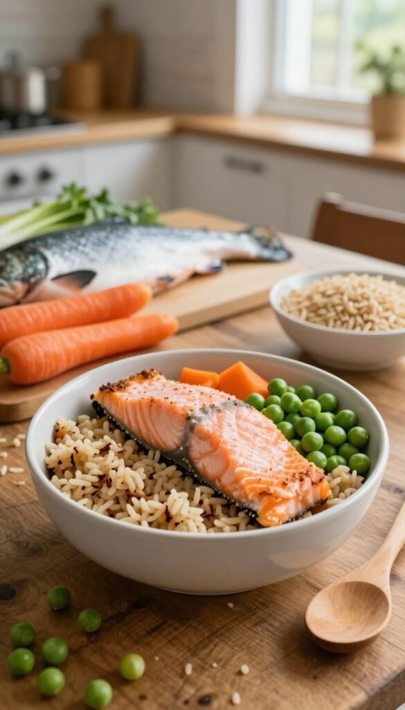 easy salmon brown rice dog food