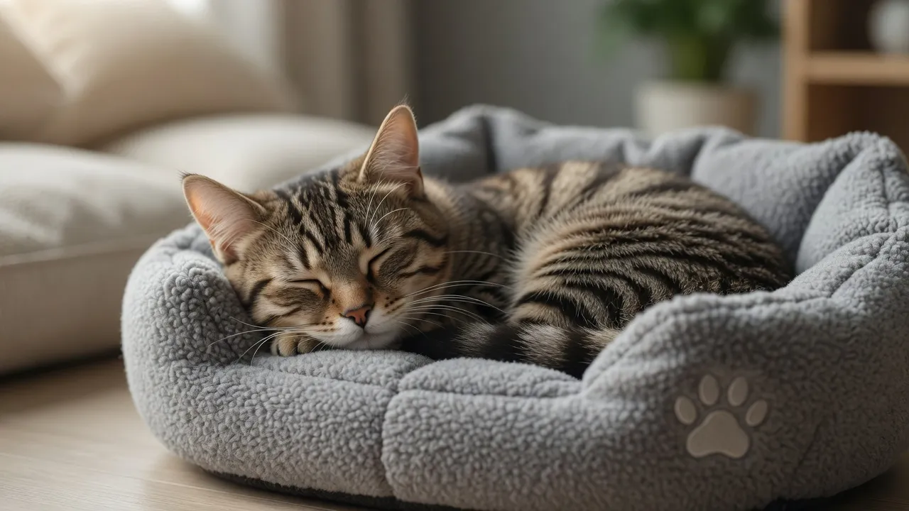 cat sleeping in the bed image